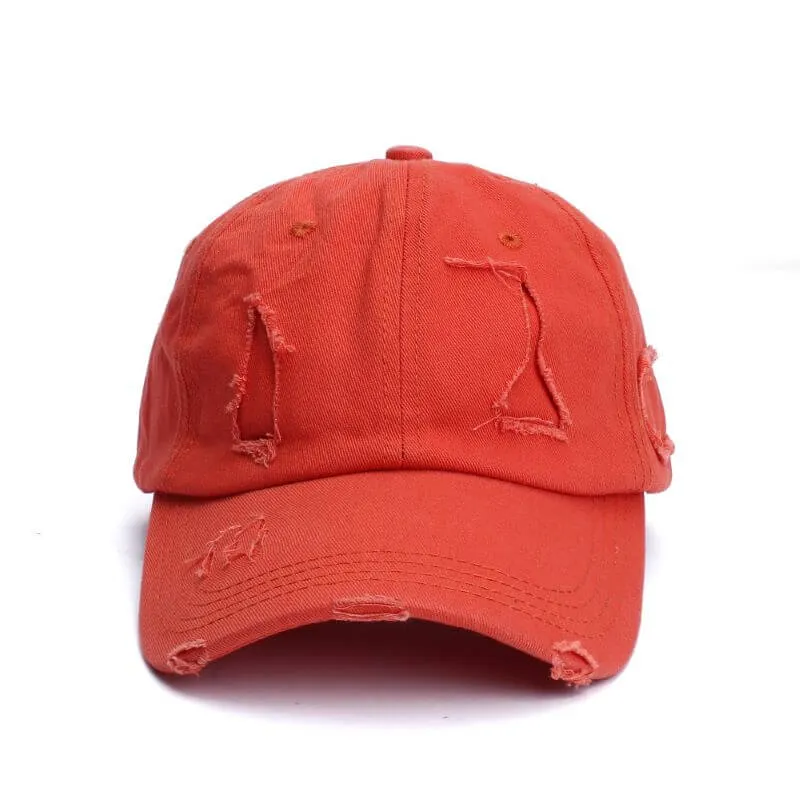 Ponytail Baseball Hat - Ripped Vintage Washed Cotton Cap