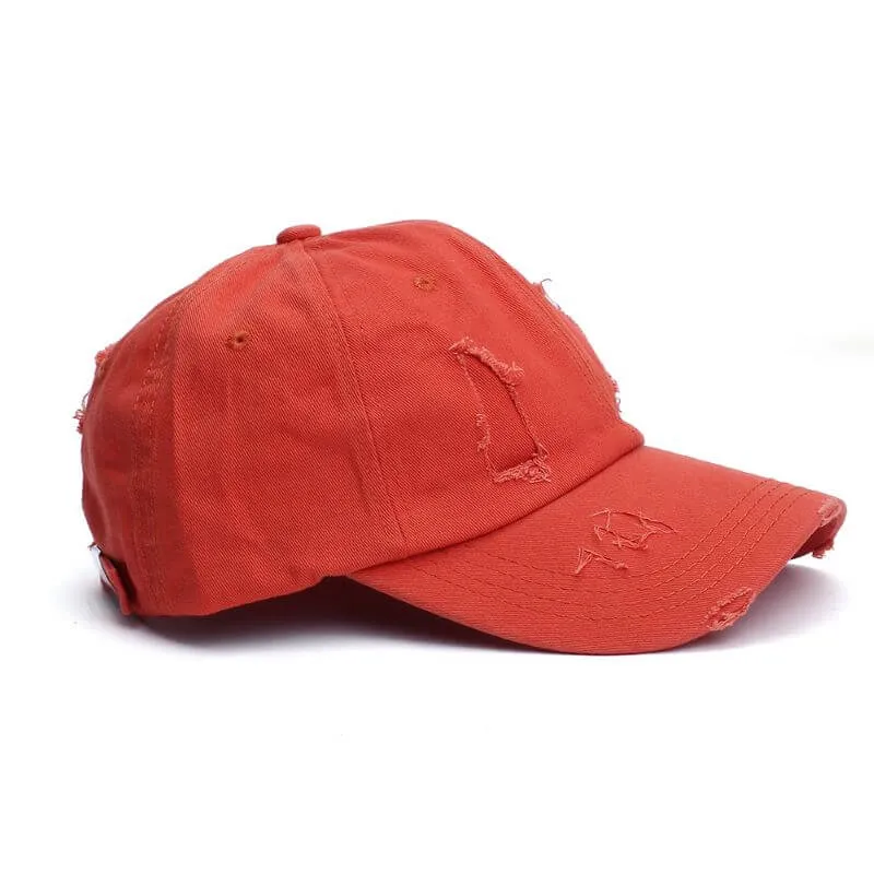 Ponytail Baseball Hat - Ripped Vintage Washed Cotton Cap