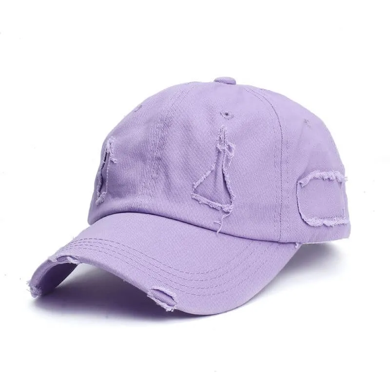 Ponytail Baseball Hat - Ripped Vintage Washed Cotton Cap