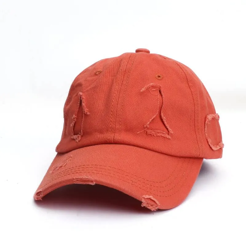 Ponytail Baseball Hat - Ripped Vintage Washed Cotton Cap