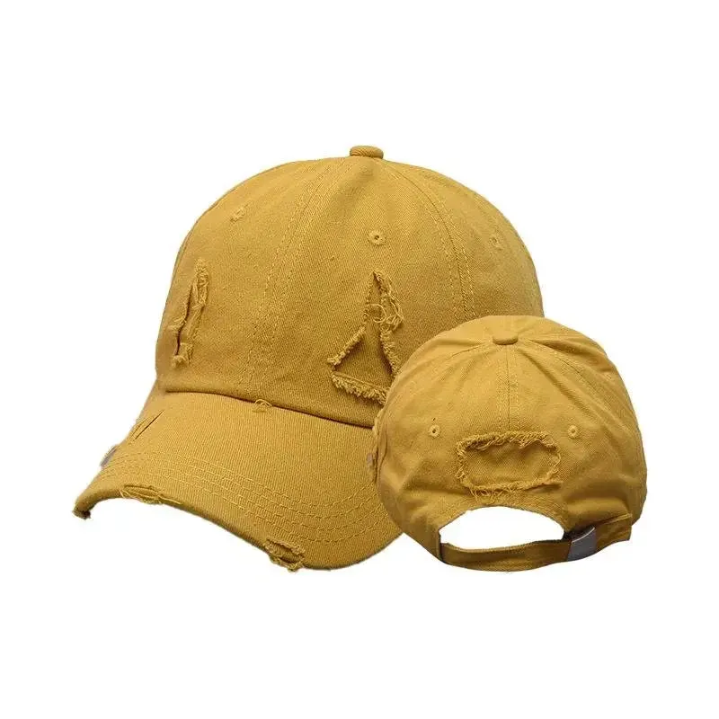 Ponytail Baseball Hat - Ripped Vintage Washed Cotton Cap