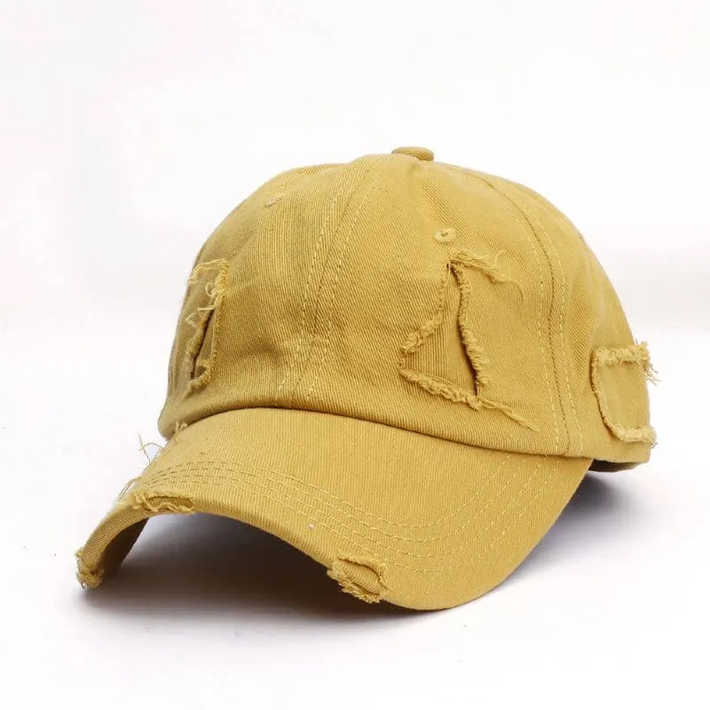 Ponytail Baseball Hat - Ripped Vintage Washed Cotton Cap
