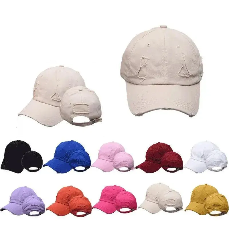Ponytail Baseball Hat - Ripped Vintage Washed Cotton Cap