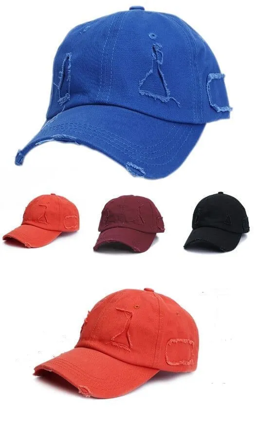Ponytail Baseball Hat - Ripped Vintage Washed Cotton Cap