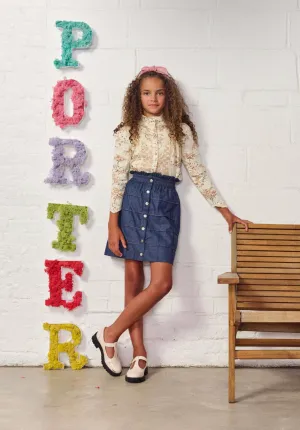Porter Dark Denim Square Design Skirt