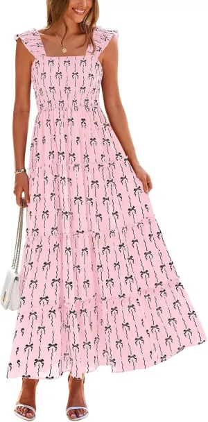 PRETTYGARDEN Women's 2025 Floral Maxi Sundress Smocked Tank Dress Sleeveless Ruffle Summer Tiered Long Dresses