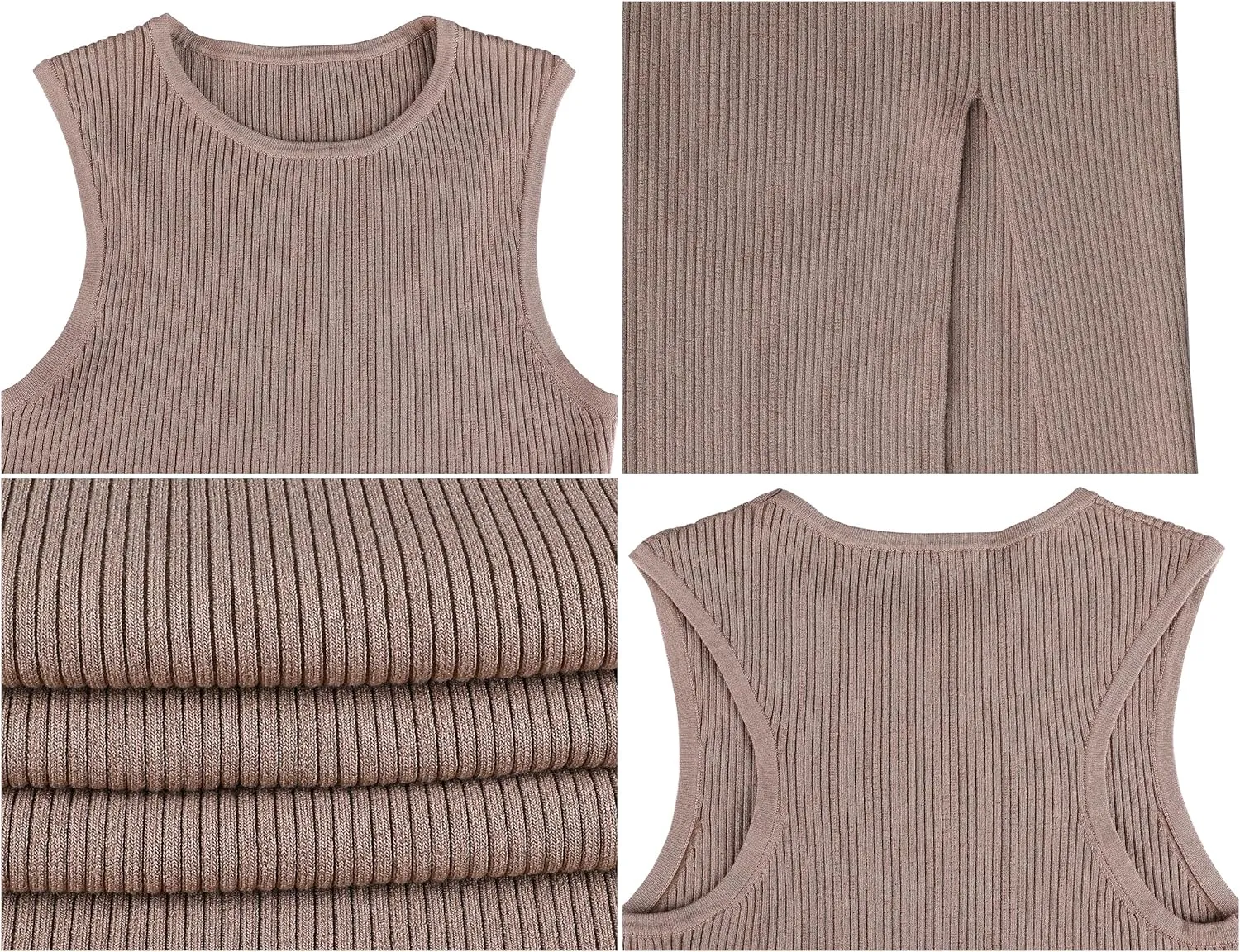 PrettyGuide Women's Sexy Ribbed Knit Tank Going Out Dress with Slit Sleeveless Midi Summer Bodycon Dresses