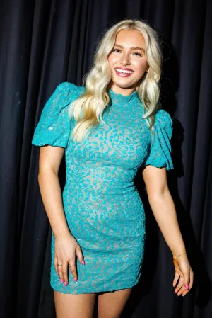 Queen of Sparkles Sequin Lace Poof Sleeve Dress