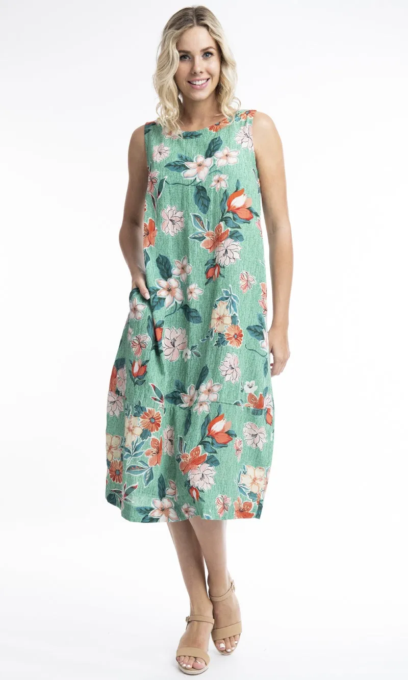 Rayon/Linen Dress Bubble Sleeveless Kaleici