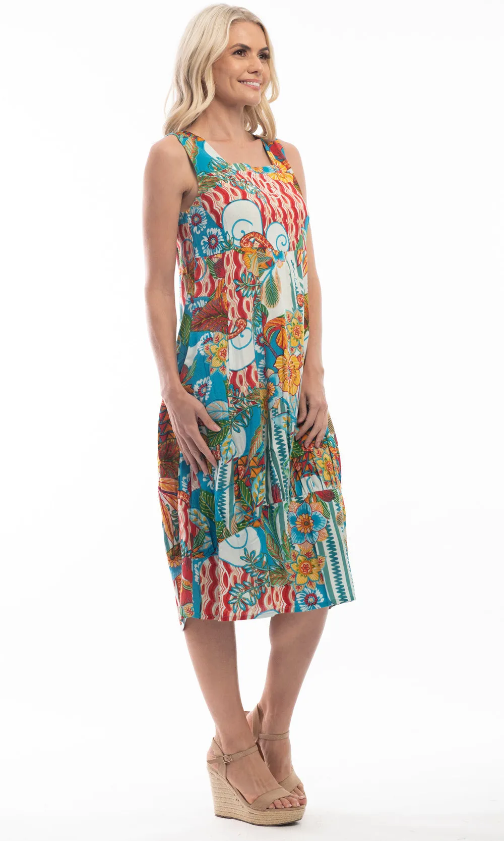 Rayon/Linen Dress Bubble Square Neckline Marsaxlokk