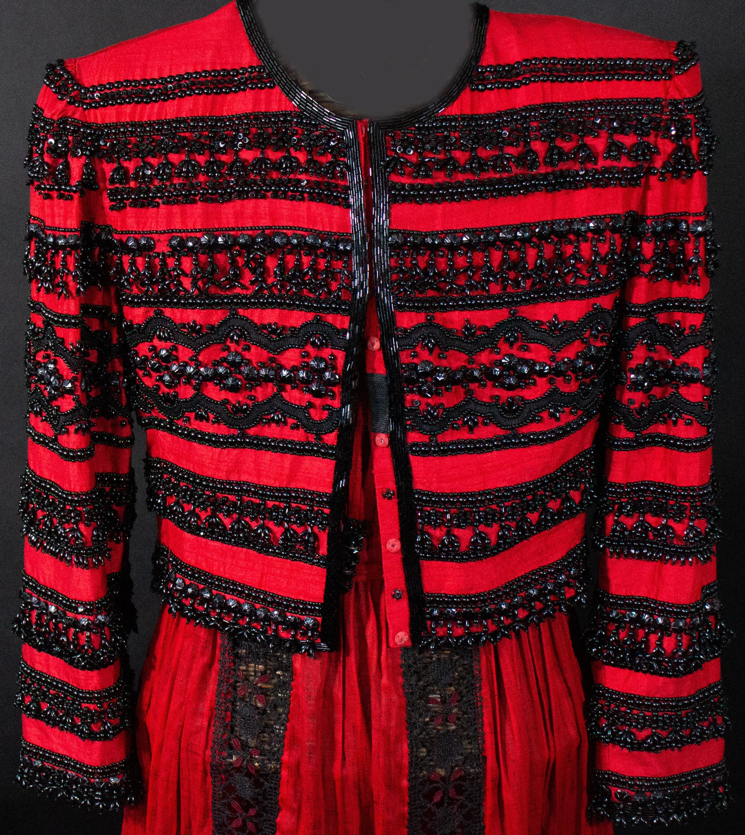 Red and Jet Beaded Edwardian Dress