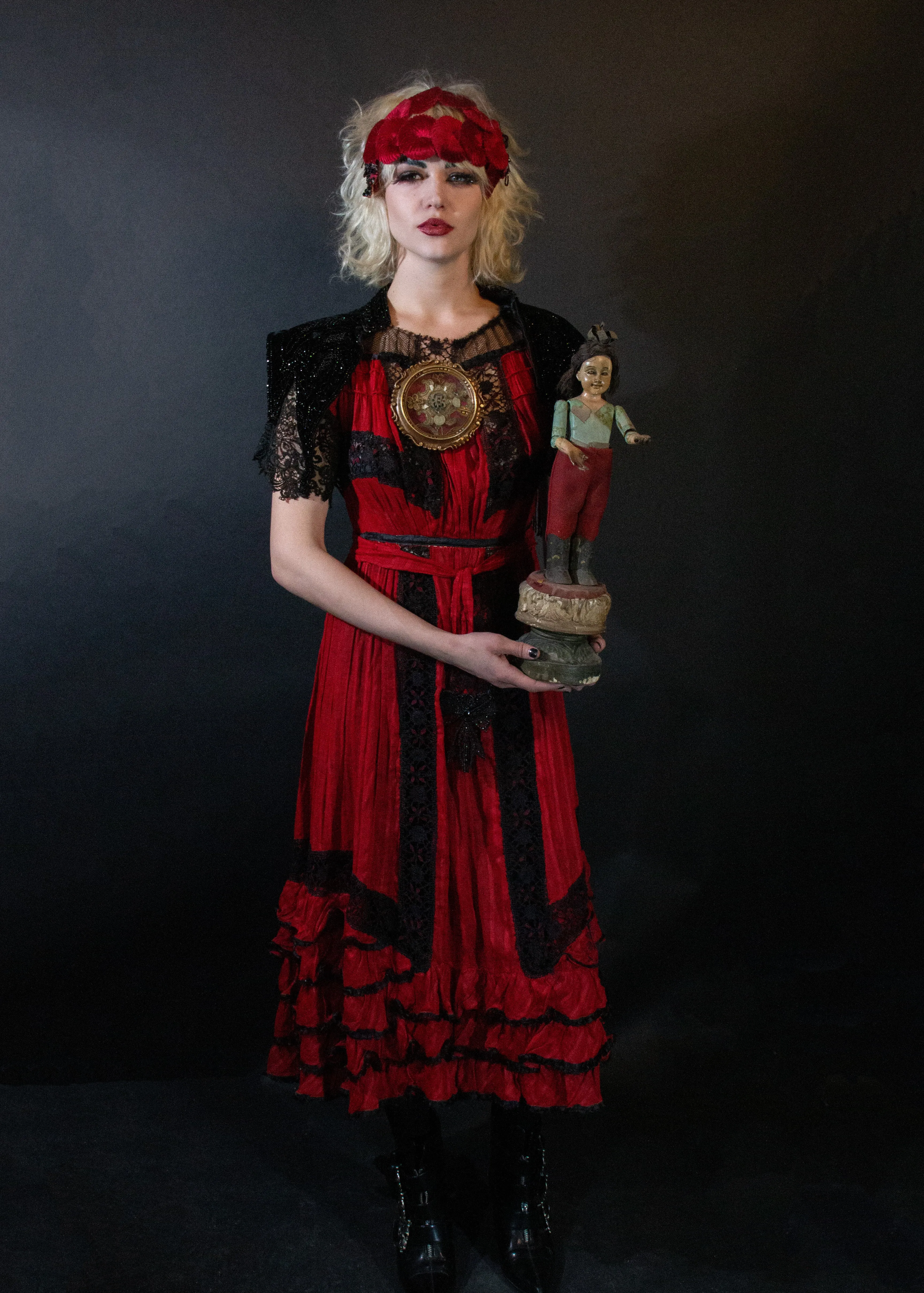 Red and Jet Beaded Edwardian Dress