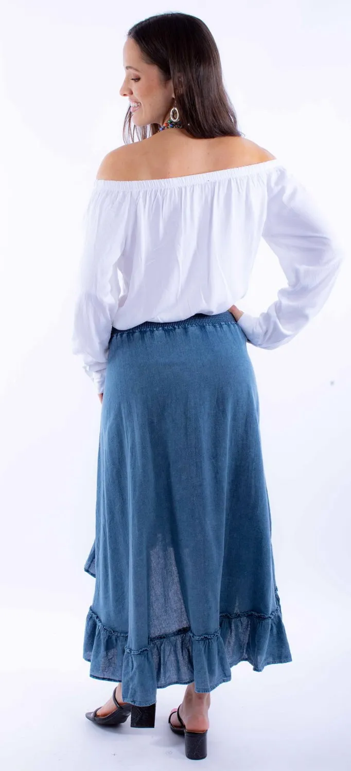 Scully Womens Ruffle Hi Lo Dark Blue 100% Cotton Skirt