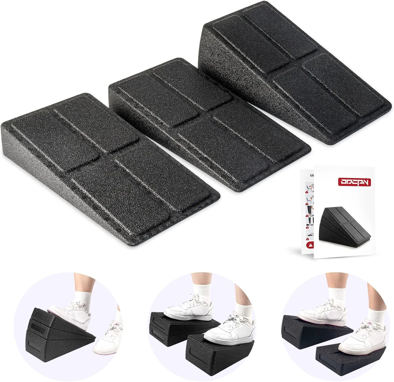 Slant Board Foot/Calf Stretcher, 3 Pcs Incline Board for Squats for Plantar Fasciitis Physical Therapy Equipment