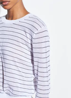 Striped Textured Long Sleeve in Optic White/Navy
