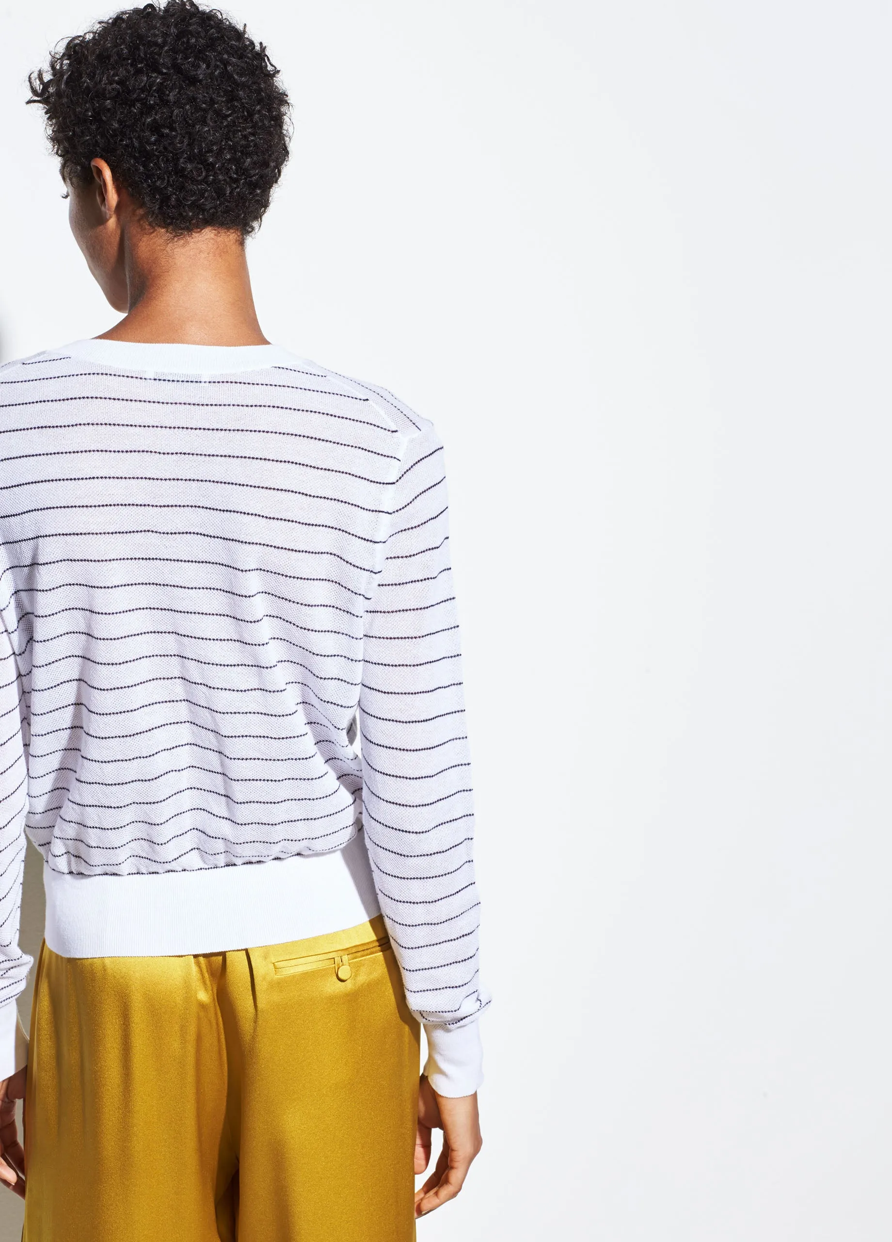 Striped Textured Long Sleeve in Optic White/Navy