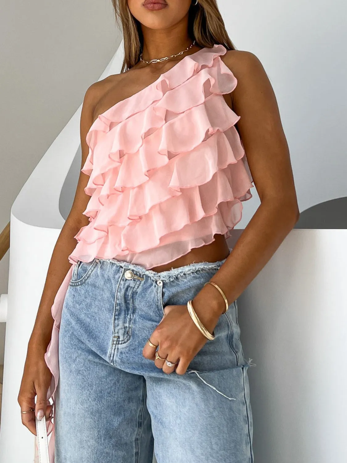 TEEK - Layered Ruffled One Shoulder Tank