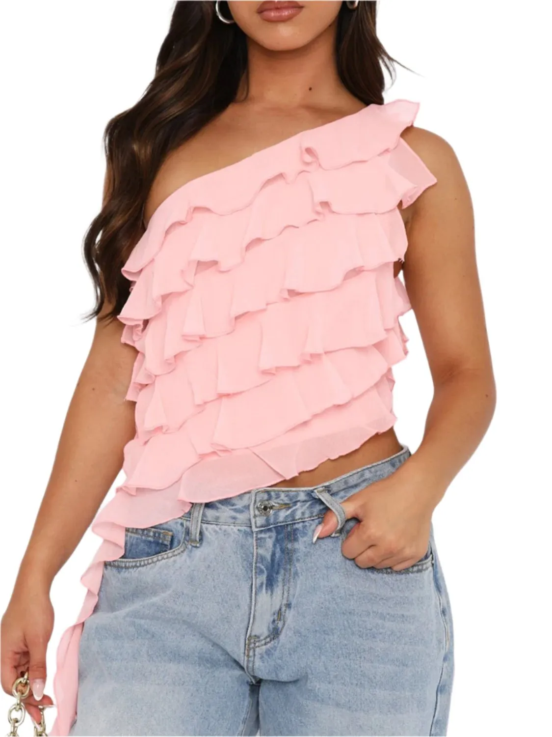 TEEK - Layered Ruffled One Shoulder Tank