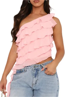 TEEK - Layered Ruffled One Shoulder Tank