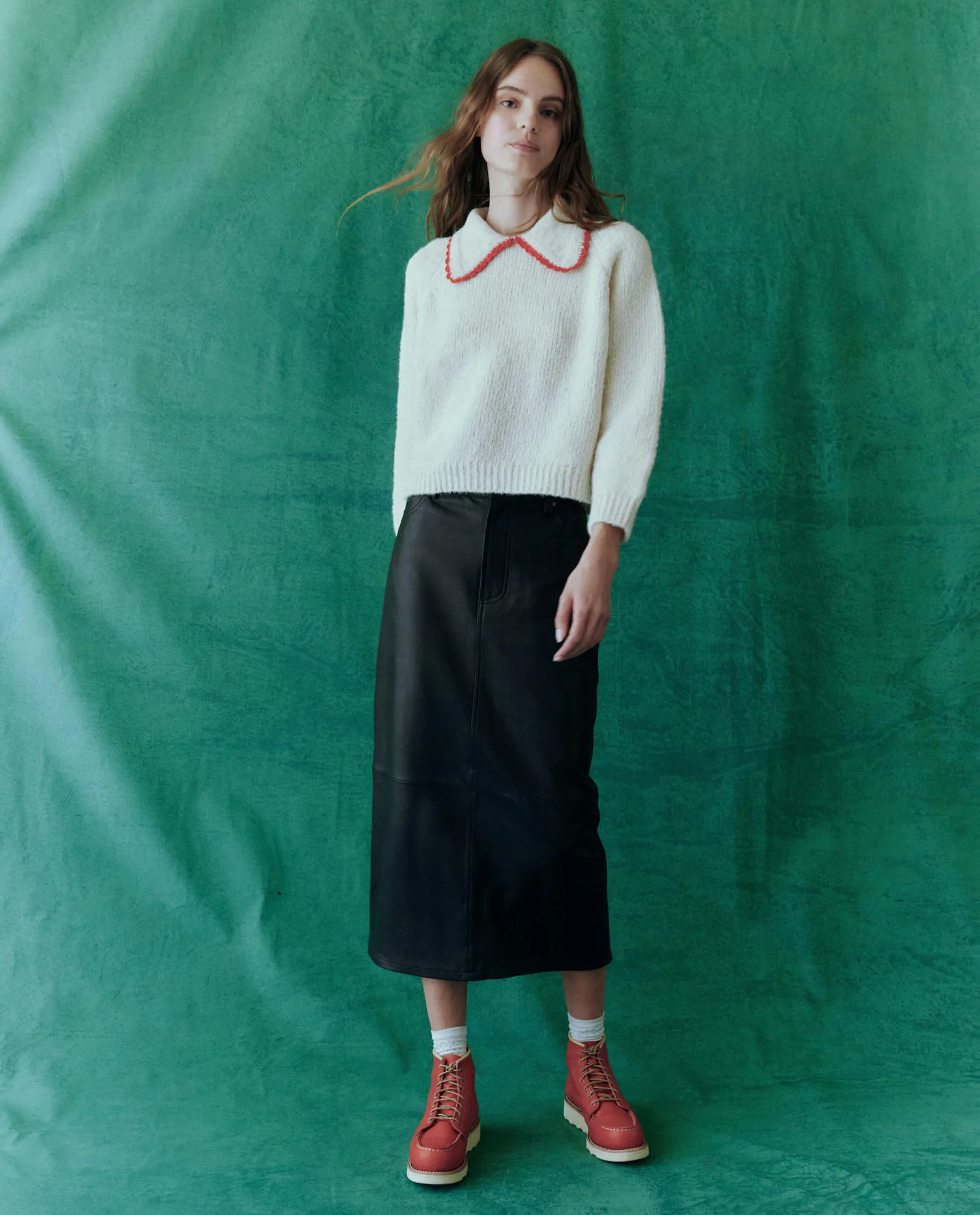 The Leather Column Skirt. -- Black