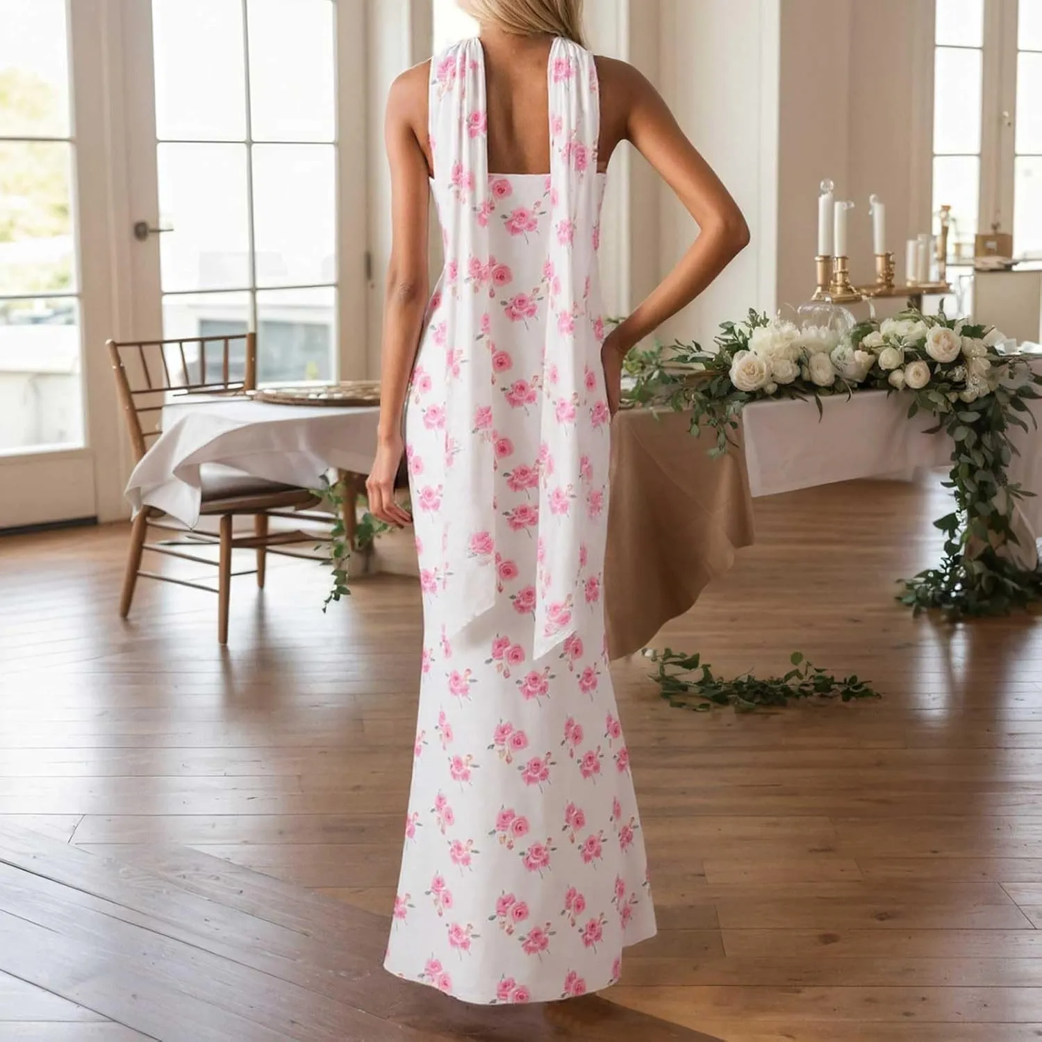 Tube Floral Maxi Dresses Strapless Backless Bodycon Dress Sexy Summer Cocktail Dress for Beach Weddings & Formal Events