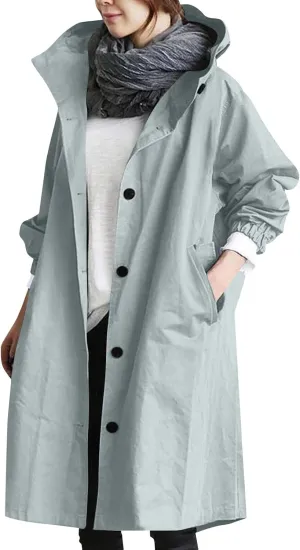 UOFOCO Womens Anorak Rain Coat with Hood Waterproof Plus Size Long Rain Jacket Trench Coat Windbreaker for Women