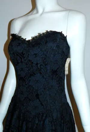 vintage 1980s strapless dress Jessica McClintock black lace dress XS S