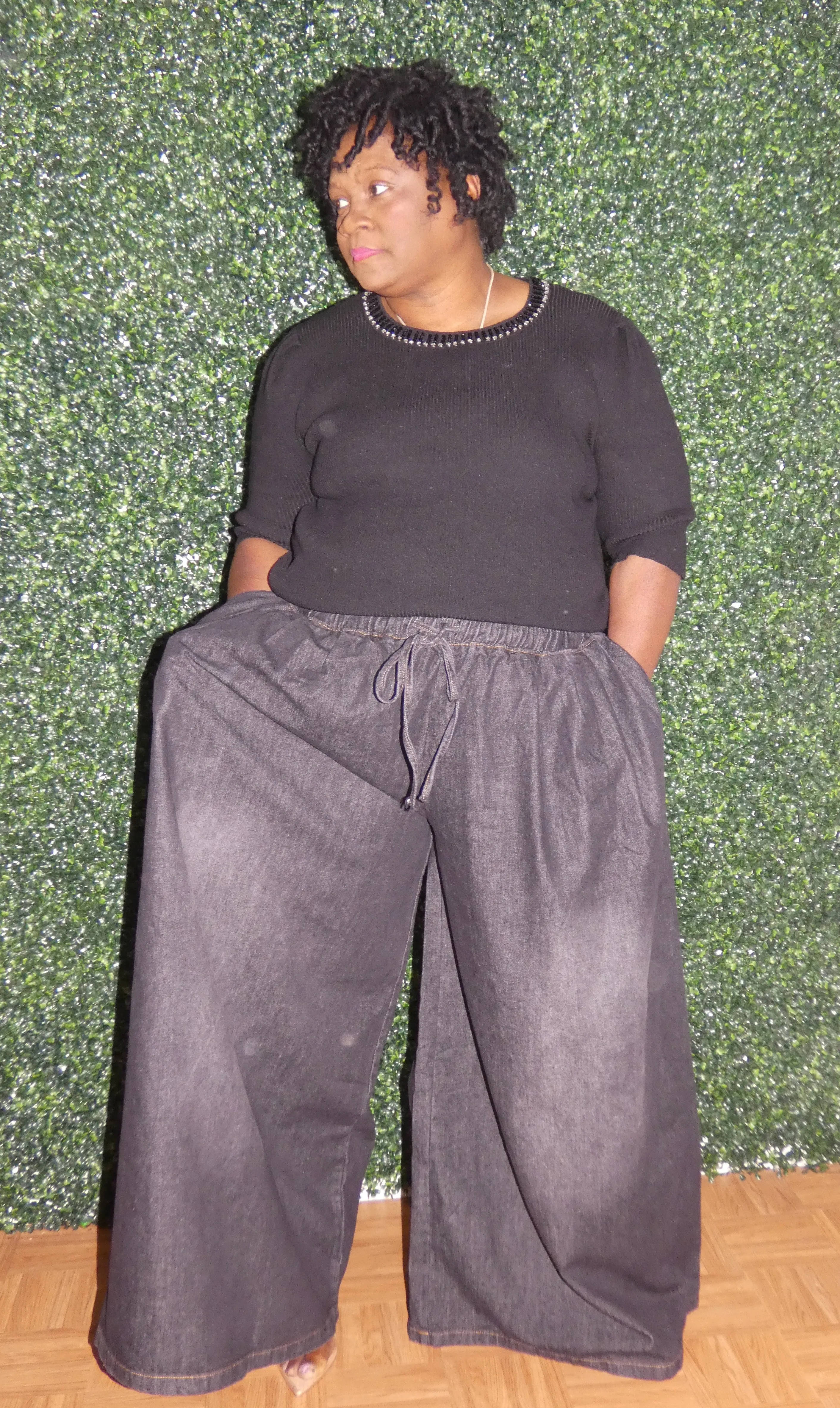 Wide Leg Black Denim Pants