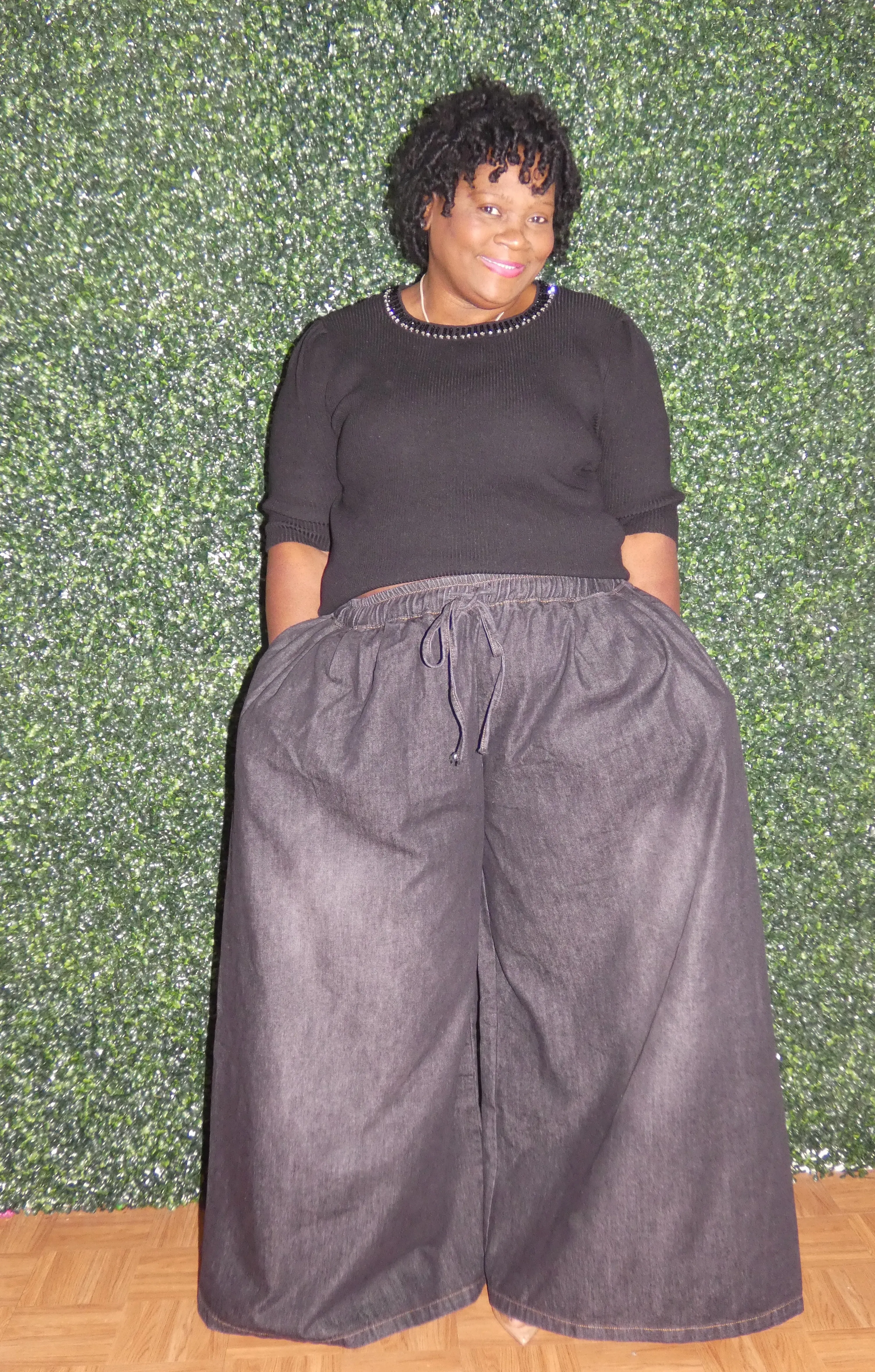 Wide Leg Black Denim Pants