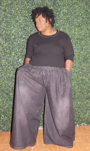 Wide Leg Black Denim Pants