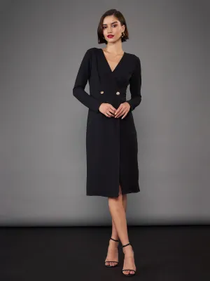 Women Black Blazer Midi Dress