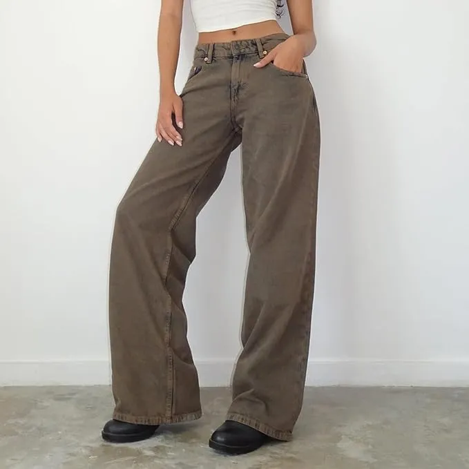 Women Low Rise Baggy Jeans Boyfriend Straight Wide Leg Jeans Casual Loose Fashion y2k Denim Pants