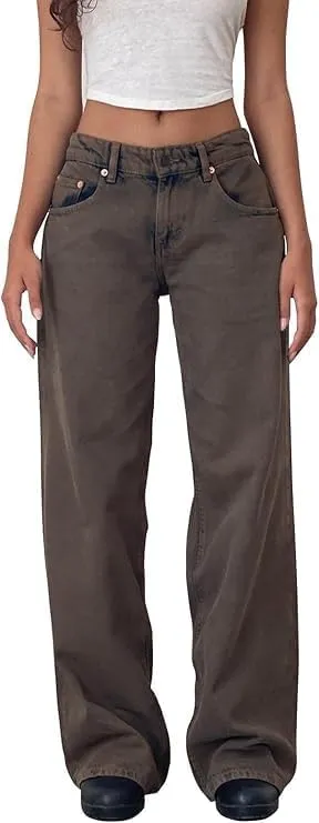 Women Low Rise Baggy Jeans Boyfriend Straight Wide Leg Jeans Casual Loose Fashion y2k Denim Pants