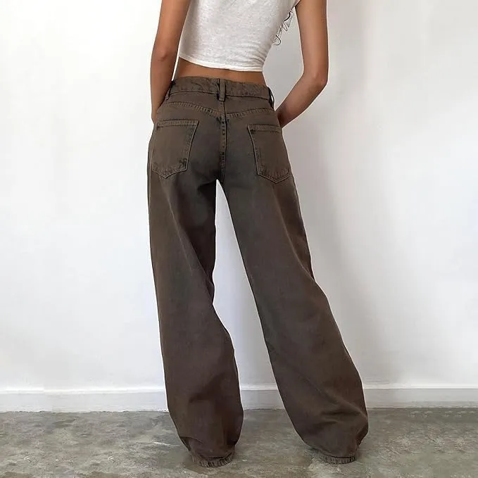 Women Low Rise Baggy Jeans Boyfriend Straight Wide Leg Jeans Casual Loose Fashion y2k Denim Pants