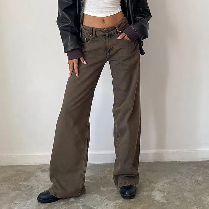 Women Low Rise Baggy Jeans Boyfriend Straight Wide Leg Jeans Casual Loose Fashion y2k Denim Pants