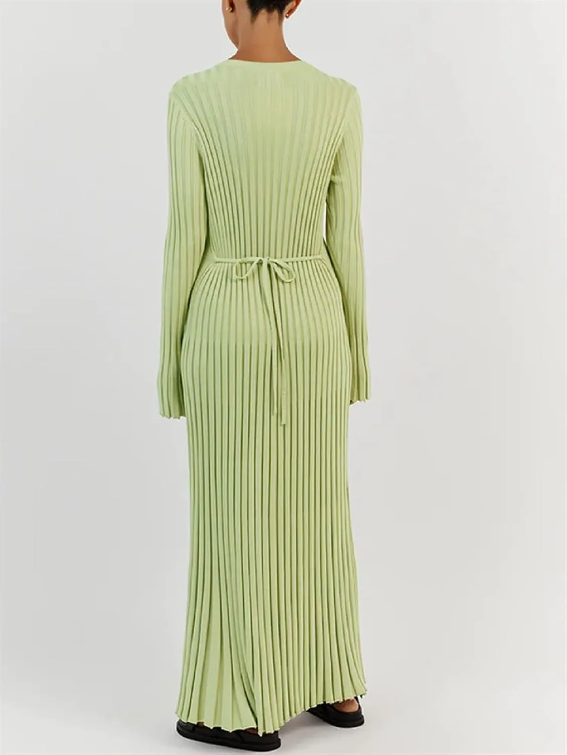 Women Ribbed Knit Long Sleeve Maxi Dress Slim Fit Solid Color Bodycon Pencil Long Dress Casual Fall Winter Clothes