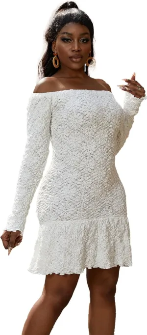 Womens 2025 Off The Shoulder Spring Dresses Long Sleeve Ruffle Bodycon Mini Wedding Guest Dresses
