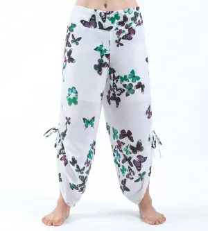 Womens Butterfly Drawstring Legs Pants in Turquoise