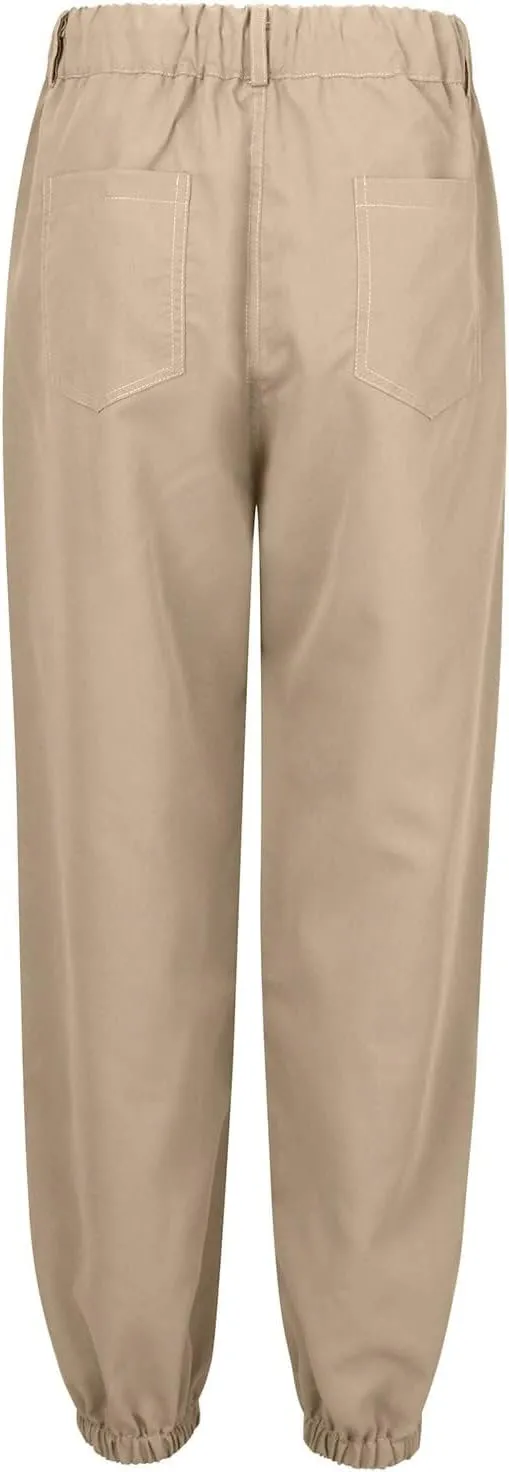 Womens Casual Pants Slim Fit High Waisted Tapered Cargo Pants Lightweight Drawstring Jogger Trousers with Pockets