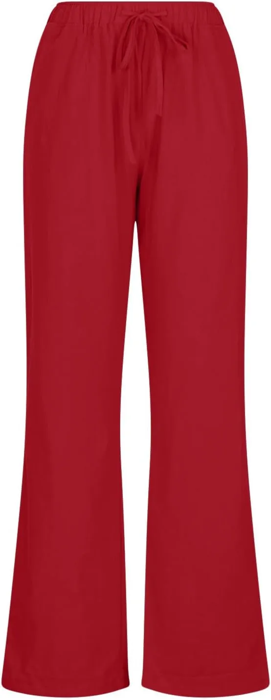 Women's Cotton Linen Palazzo Pants Drawstring Wide Leg Trousers High Waist Lightweight Pant Beach Vacation Clothes