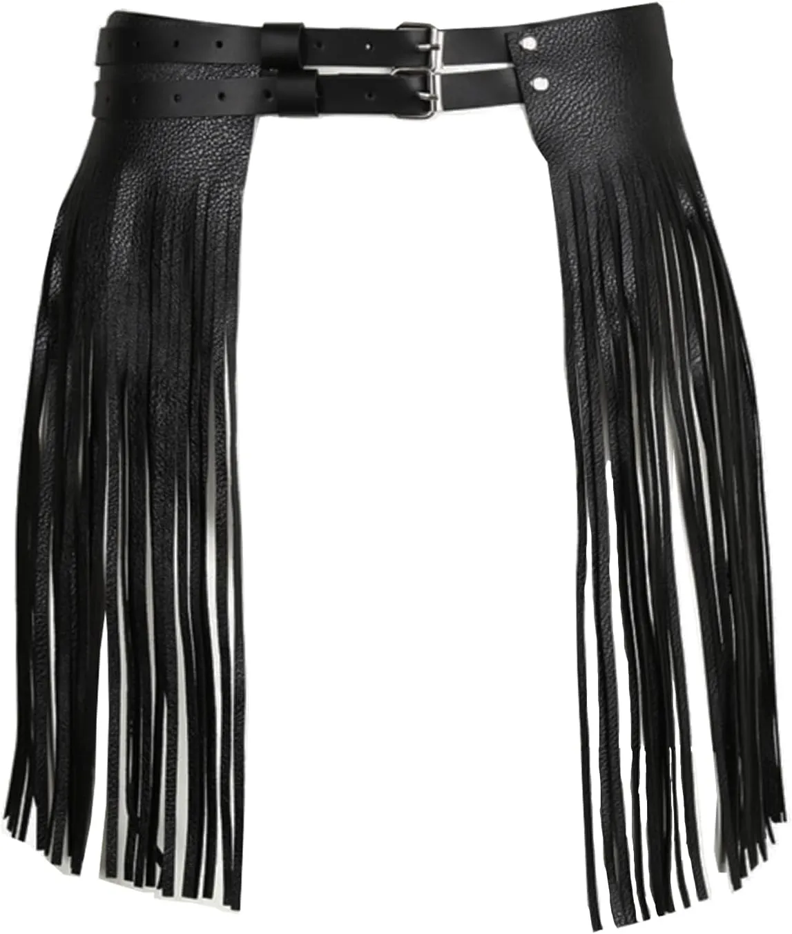 Women's Faux Leather Waistband Fringe Tassel Skirt Hippie Boho High Waist Adjustable Double Waist Belt Skirt Clubwear