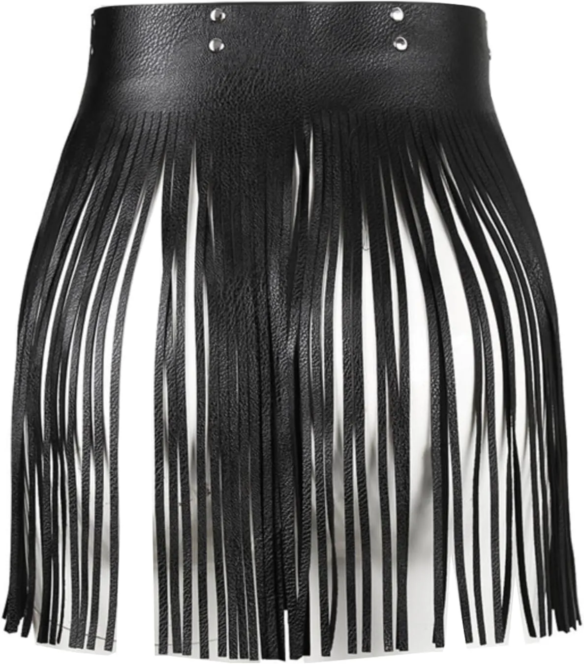 Women's Faux Leather Waistband Fringe Tassel Skirt Hippie Boho High Waist Adjustable Double Waist Belt Skirt Clubwear