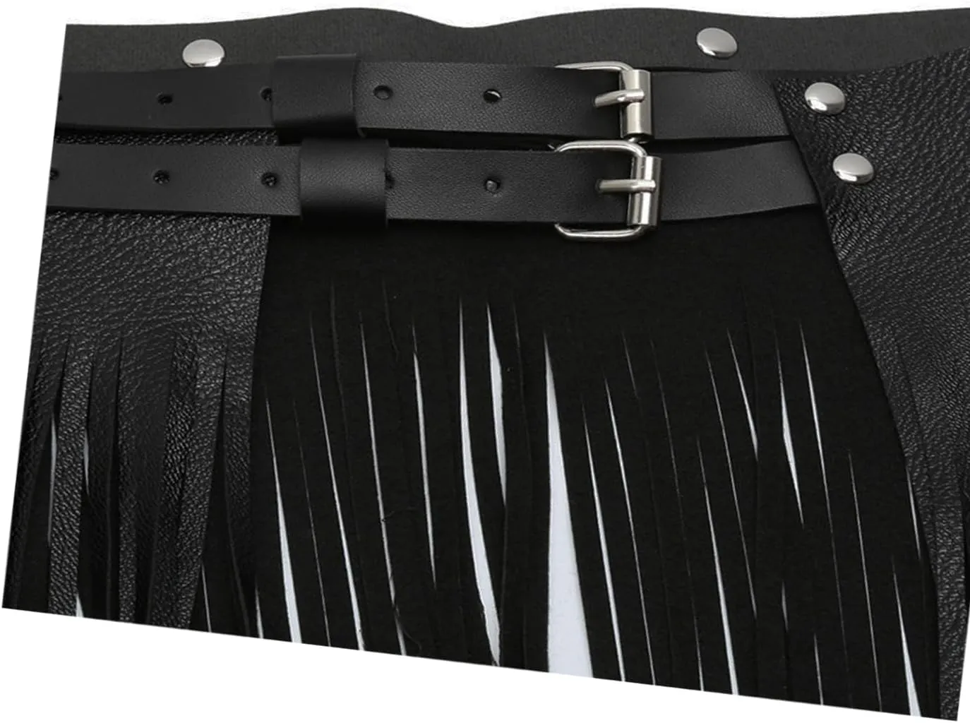 Women's Faux Leather Waistband Fringe Tassel Skirt Hippie Boho High Waist Adjustable Double Waist Belt Skirt Clubwear