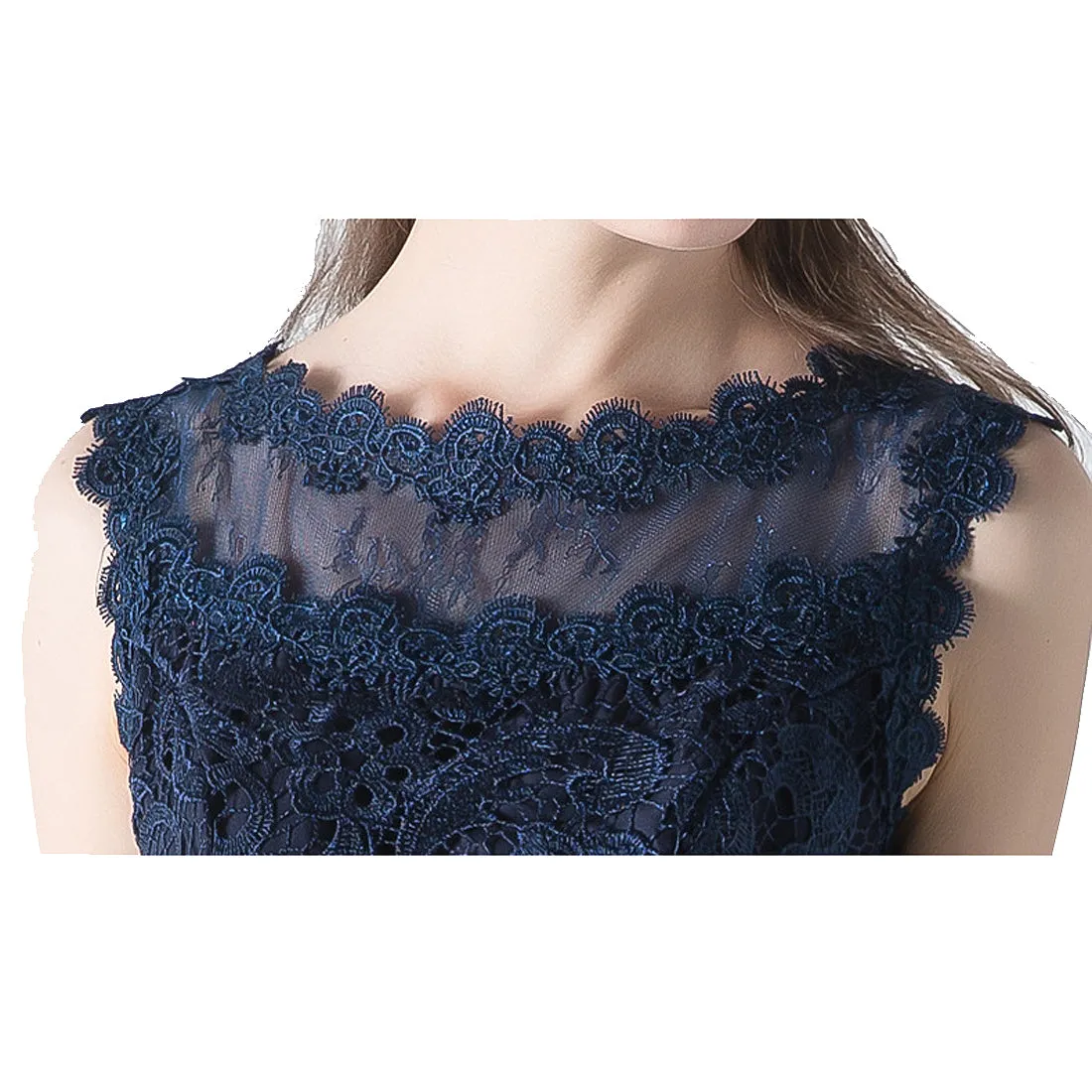 Womens Lace Mini Dress Round Neck Sleeveless Party Bodycon size S M L XL Dark blue
