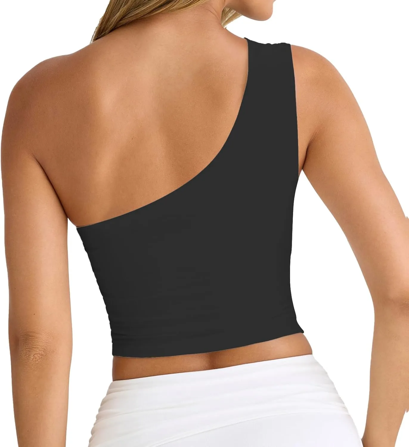 Women's Sexy One Shoulder Crop Tops Sleeveless Cropped Tank Tops Ruched Shirts