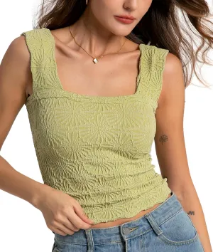 Women's Square Neck Wide Strap Crop Tank Tops Flower Going Out Tops Slim Fit Lettuce Trim Crop Cami Tops