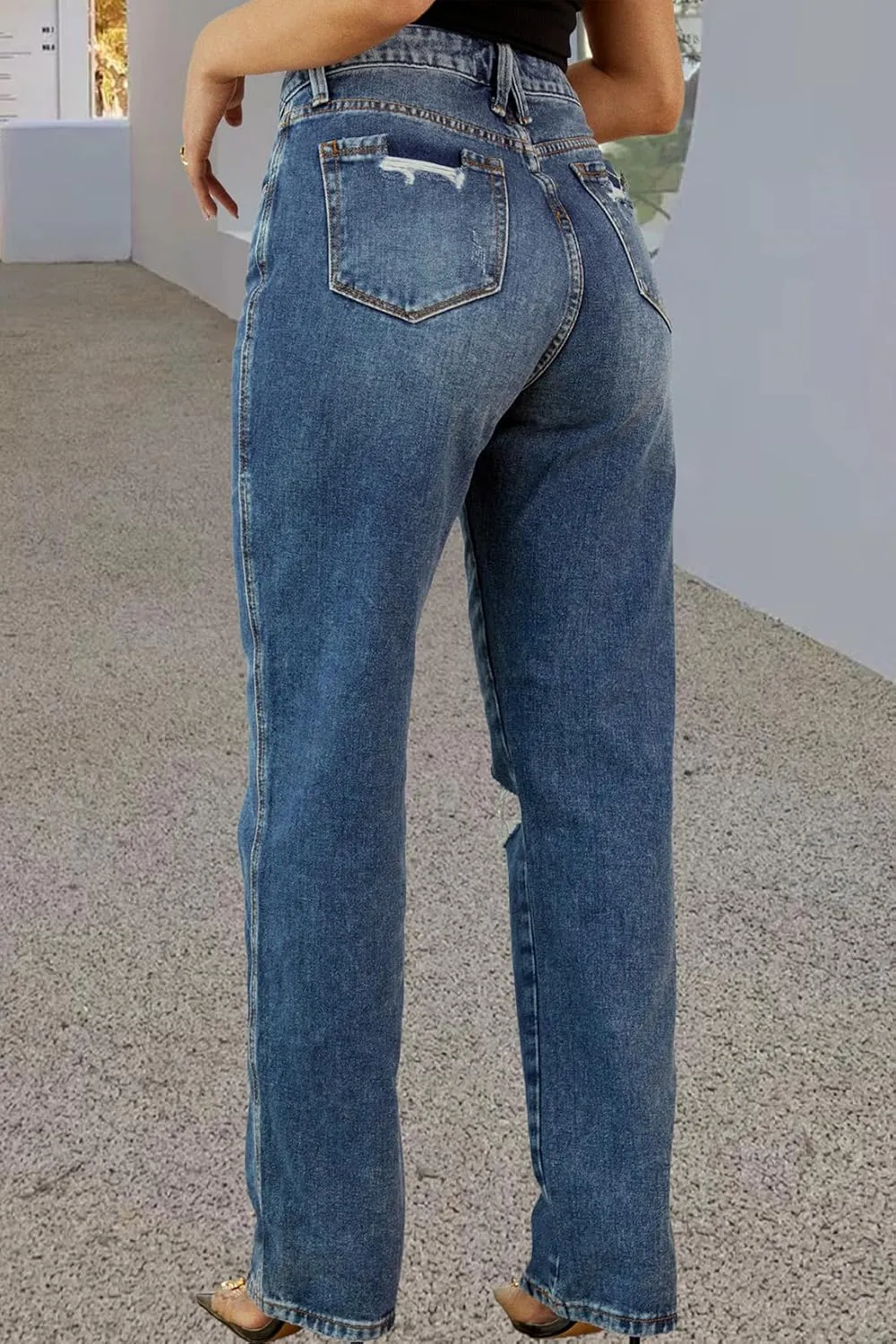 Women's Straight Leg High Waist Baggy Denim Jeans Loose Boyfriend Casual Stretchy Jeans