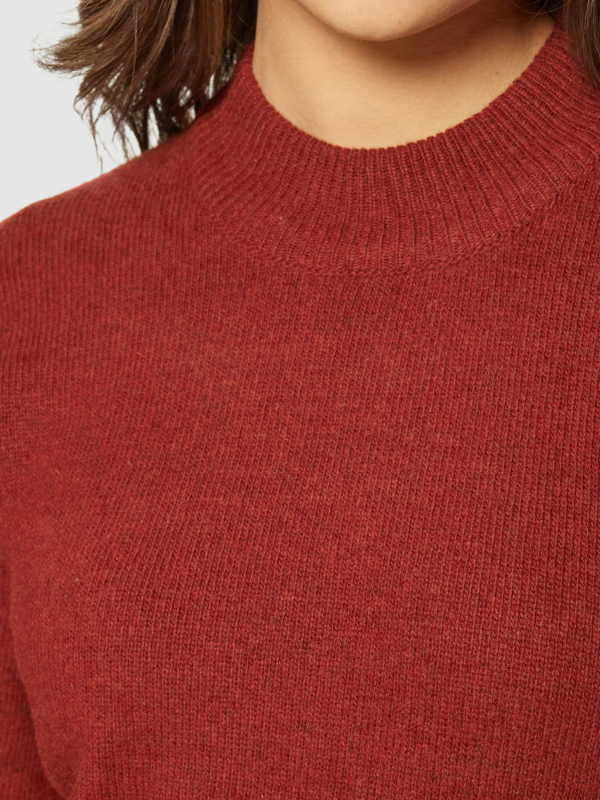 Wool crew neck mid length dress - Fired Brick