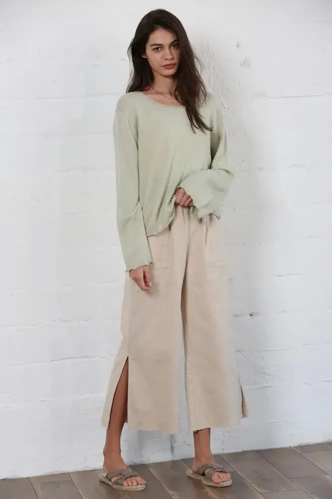 Woven Linen Straight Wide Pants