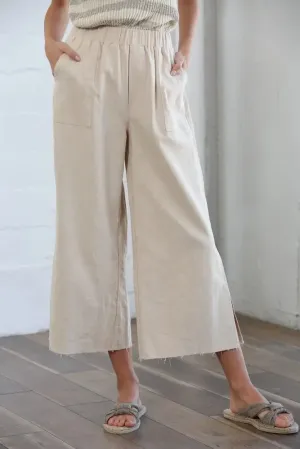 Woven Linen Straight Wide Pants